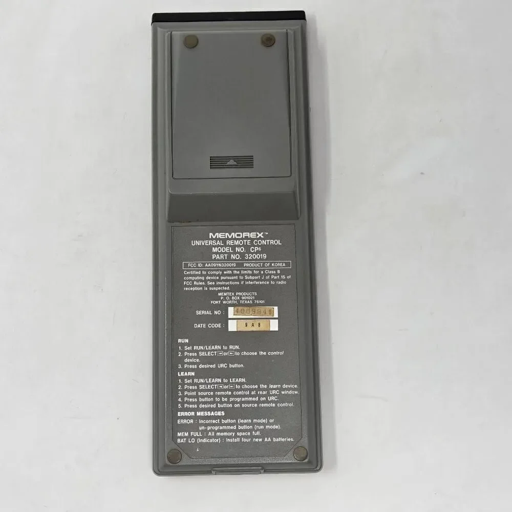 VINTAGE MEMOREX CP6 UNIVERSAL REMOTE CONTROL GRAY RETRO